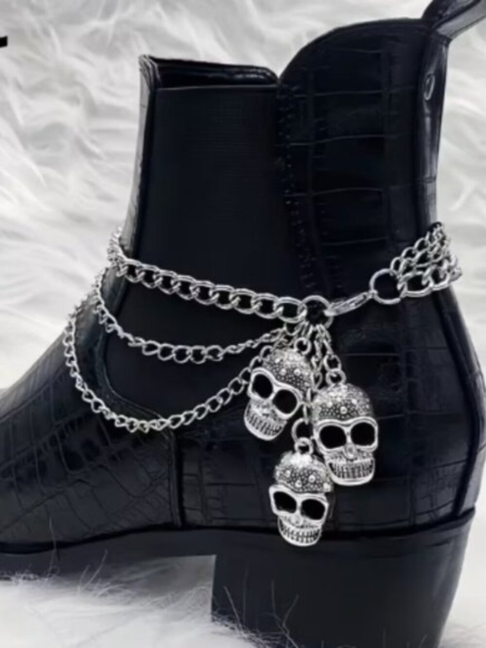 Single Skull Boot Chain for Ankle or Mid Calf Boots - 3 Skulls on chain